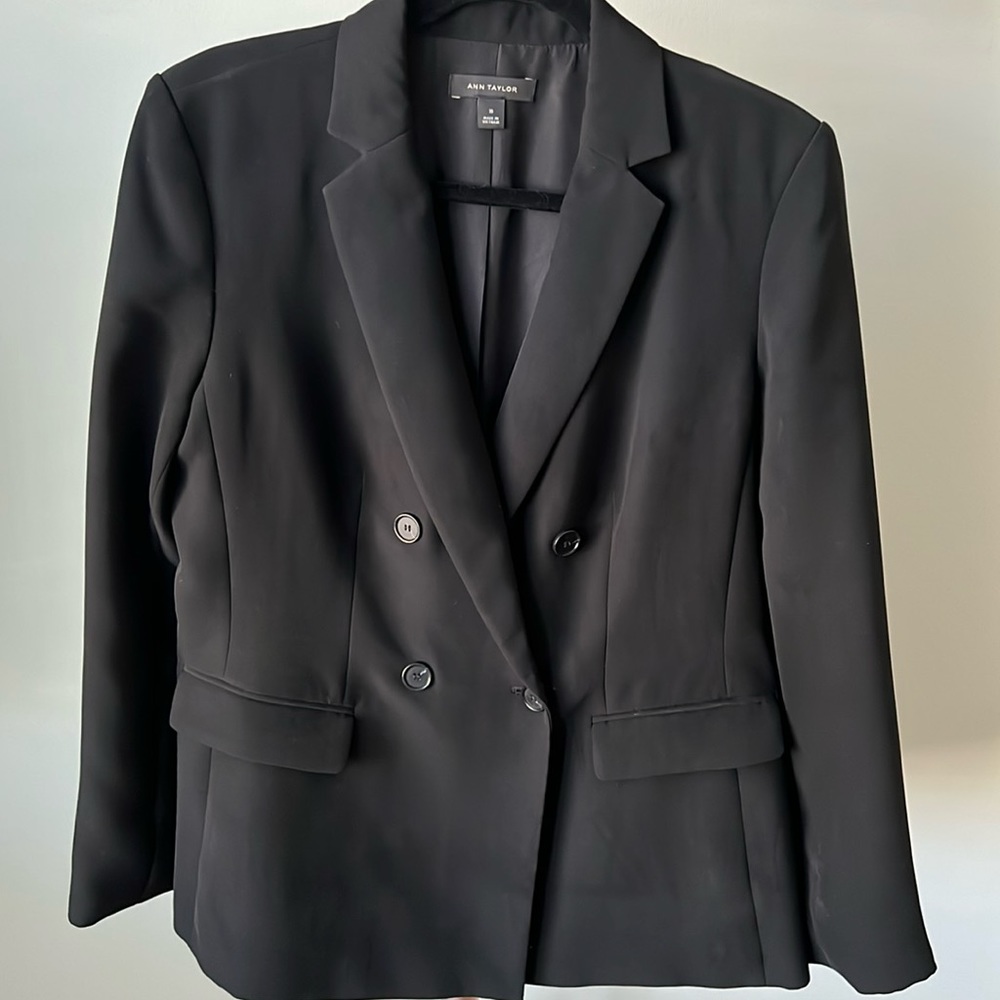 Ann Taylor Black Double Breasted Lined Suit Jacket Blazer Size 10